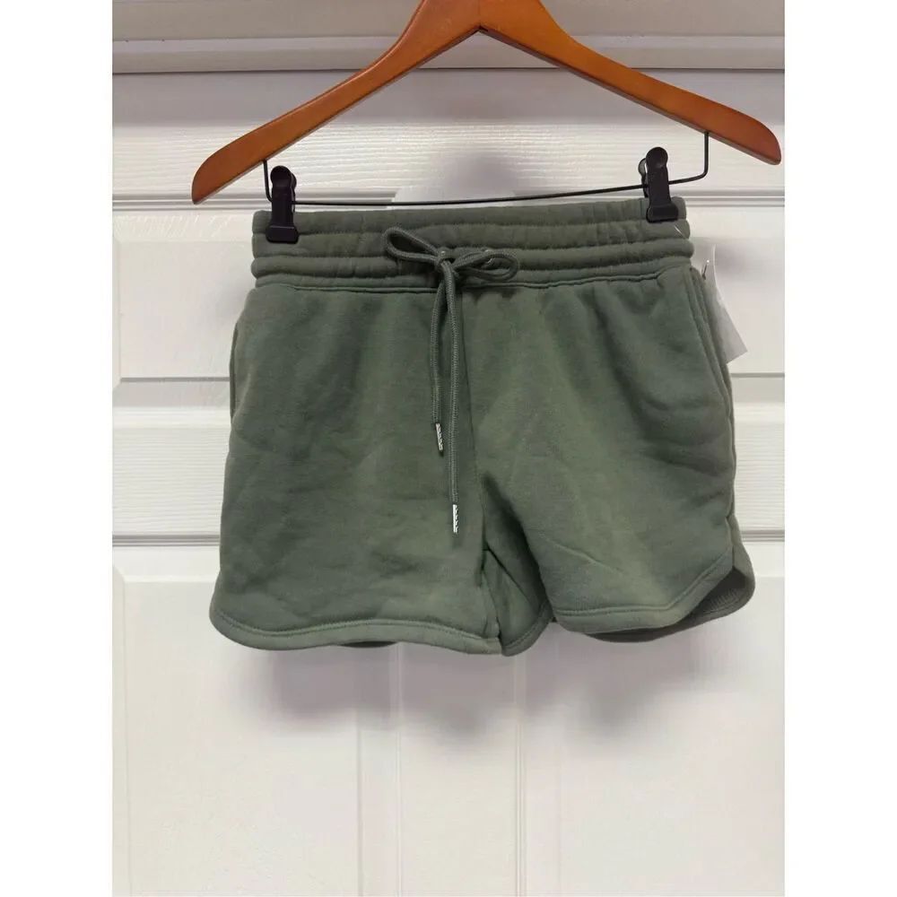 Better Together Olive Green Waist Tie Sweat Shorts sz S NWT